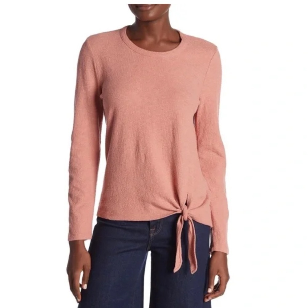 Madewell Rose Pink Side Tie Textured Long Sleeve Top